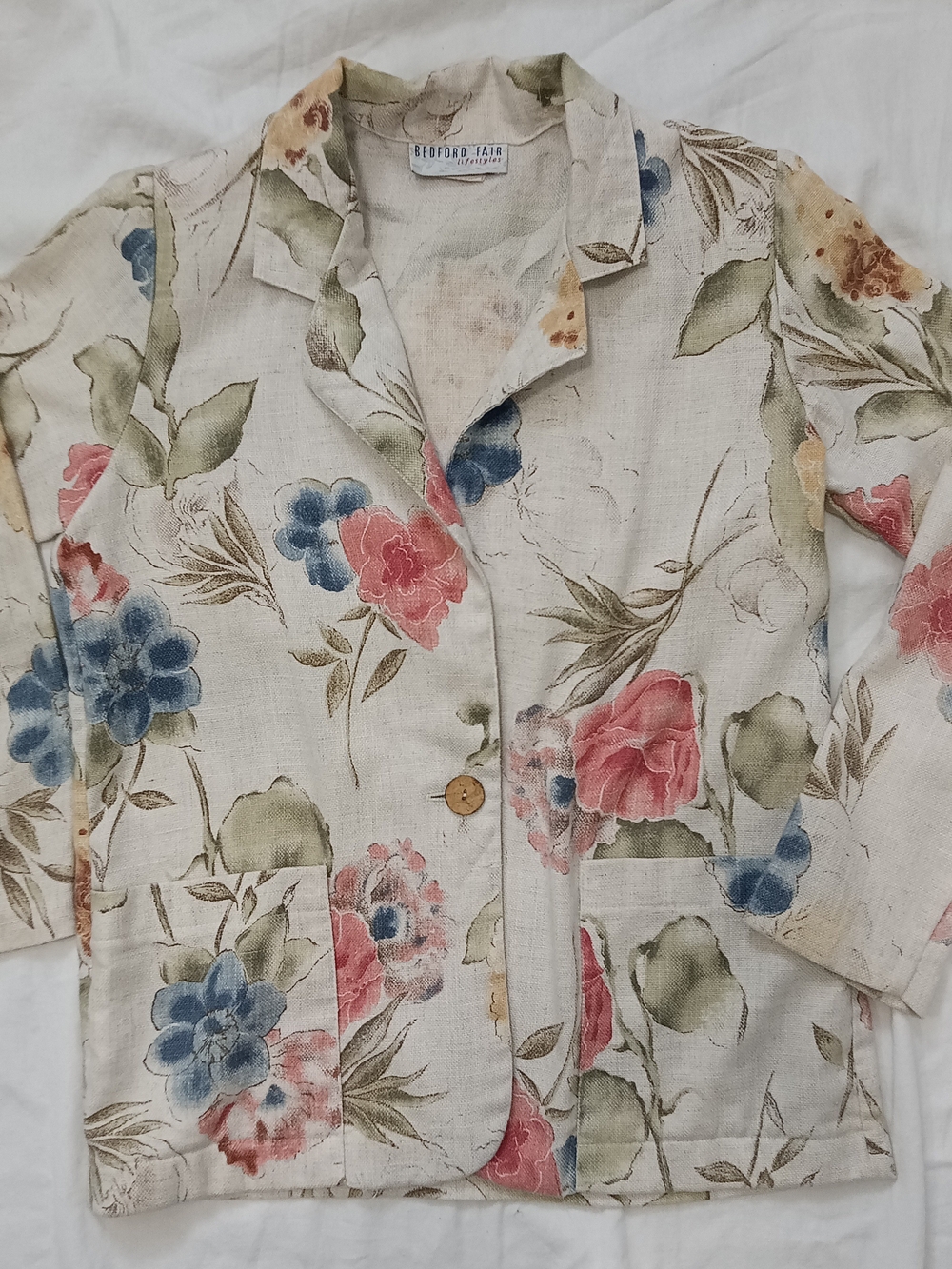 Bedford Fair Floral Polyester-Blend Women's Blazer Cream, Pink & Blue 6P